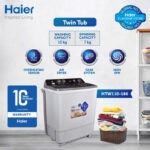 Haier HTW 110-186 10KG Top Load Twin Tube Semi Automatic Washing Machine With Official Warranty